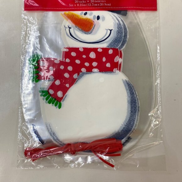 Snowman Shaped Treat Sacks Twist Ties 20 Pack 5"X8.25" Holiday Treats Gifts - Picture 4 of 4
